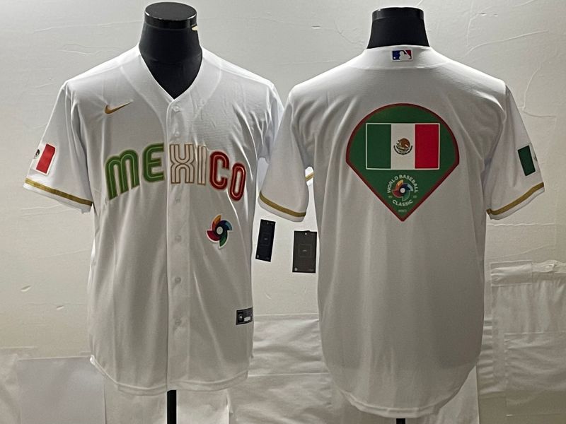 Men 2023 World Cub Mexico Blank White gold Nike MLB Jersey13->more jerseys->MLB Jersey